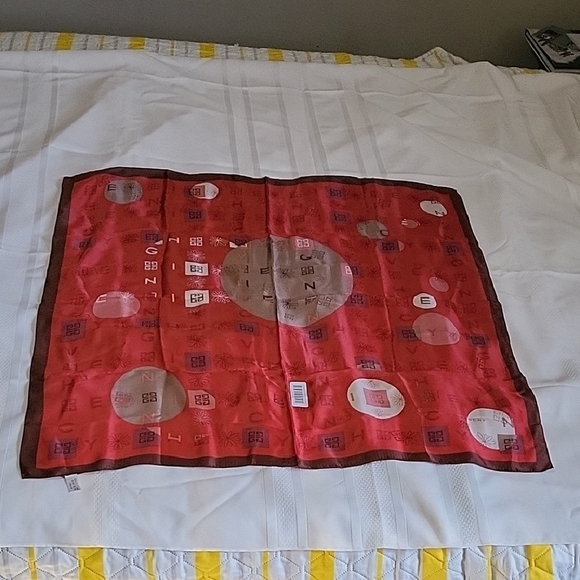 NWT Givenchy Elegant Classy Red Silk Scarf with Geometric Patterns 31" - Picture 2 of 10